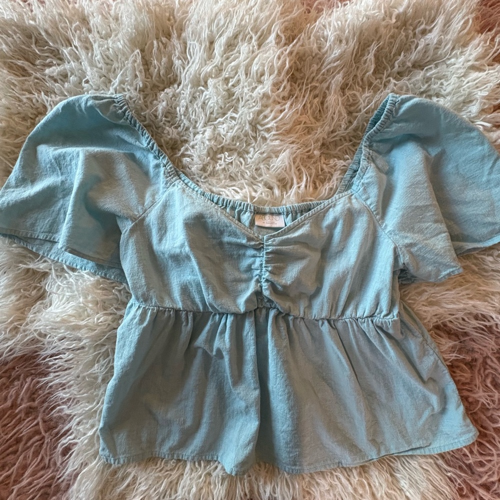 Women's Blue Puff Sleeve Top